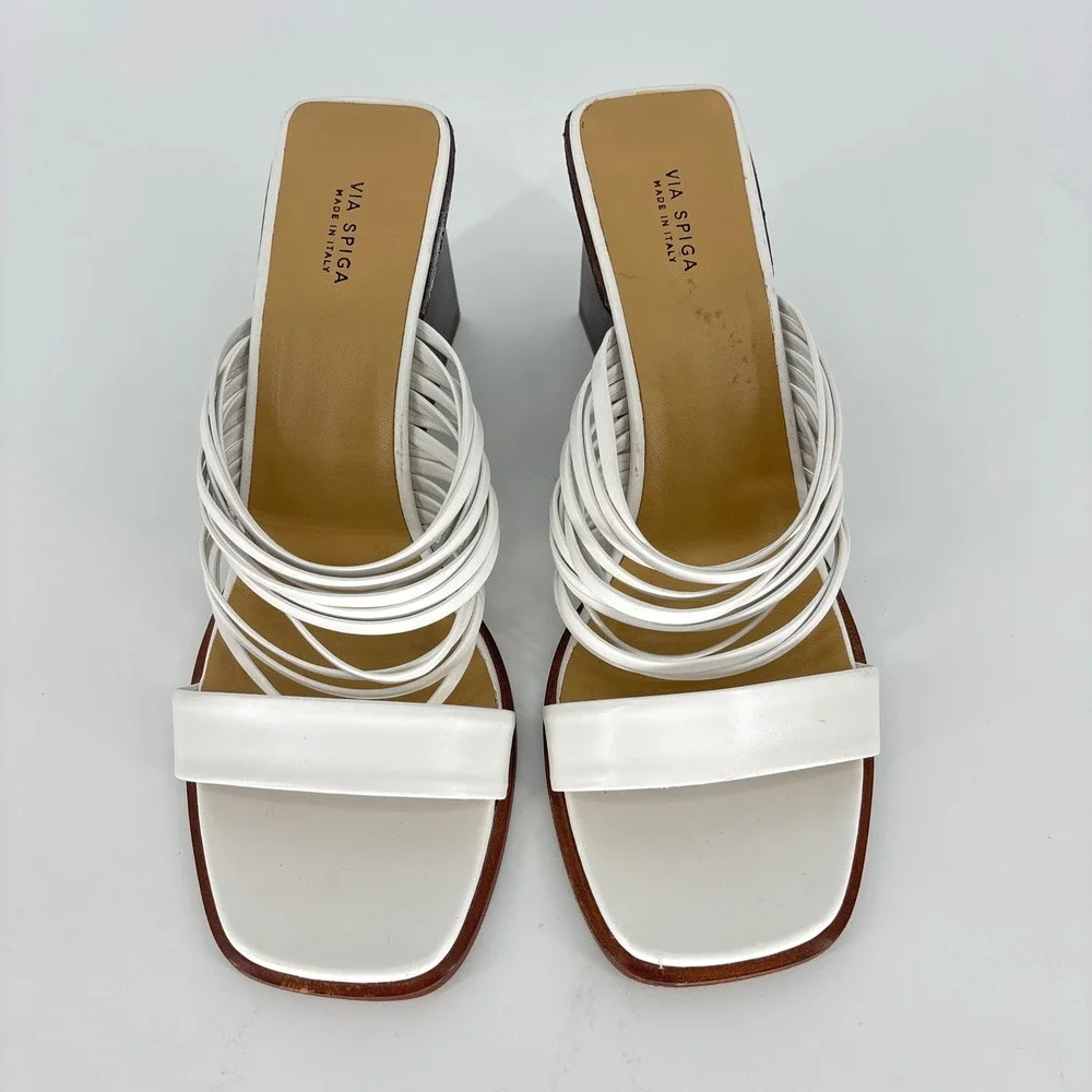 Via Spiga Mariam Block Heel Sandal Porcelain White Women Size 9 Strappy Open Toe